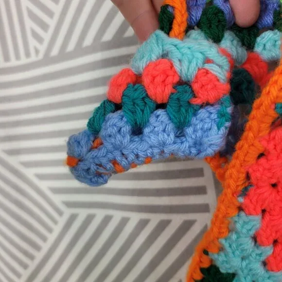 Hand Knit Afghan Zig Zag Chevron Vintage Lap Robe Granny Colorful 45x39” Throw - Picture 8 of 10